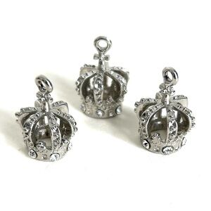 Silver Crown Charm Pendant for Women - Sparkling Rhinestone Accent
